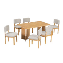 Load image into Gallery viewer, Dining Table Set With 6 Upholstered Chairs, Rectangular Table With Cutout Legs
