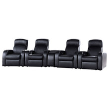 Load image into Gallery viewer, Greenfield - 4 Seater Home Theater With Wedge Console Recliners With Built In Storage And Cup Holders - Black

