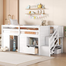 Load image into Gallery viewer, Low Loft Bed With Stair, Drawer, And Shelf

