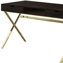 Load image into Gallery viewer, 47" Dark Brown and Gold Computer Desk With Two Drawers
