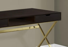 Load image into Gallery viewer, 47" Dark Brown and Gold Computer Desk With Two Drawers
