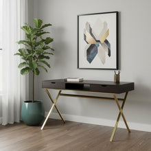 Load image into Gallery viewer, 47" Dark Brown and Gold Computer Desk With Two Drawers
