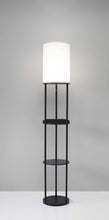 Load image into Gallery viewer, Wood Floor Lamp With Circular USB Charging Station Shelf - Black
