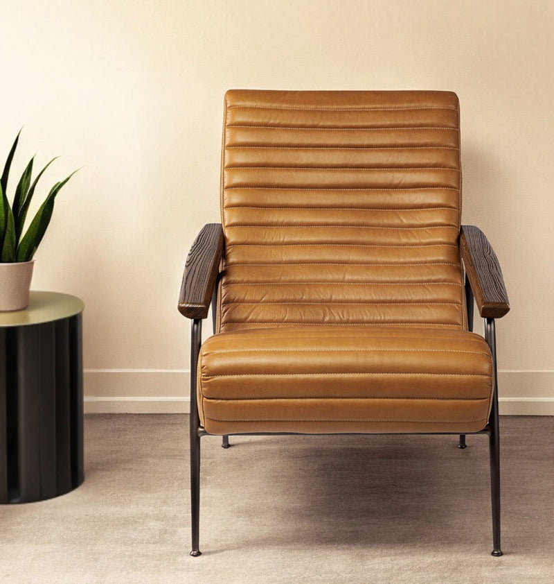 Faux Leather Tufted Lounge Chair - Tan And Black