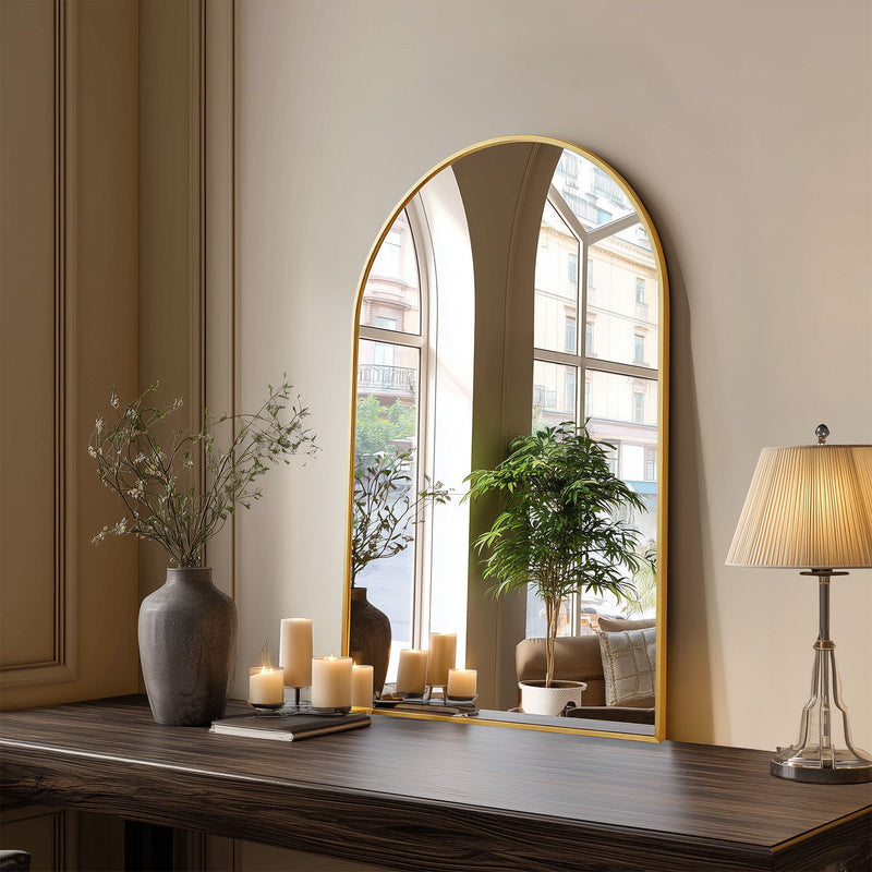 30" Aluminum Arch Framed Accent Mirror - Gold