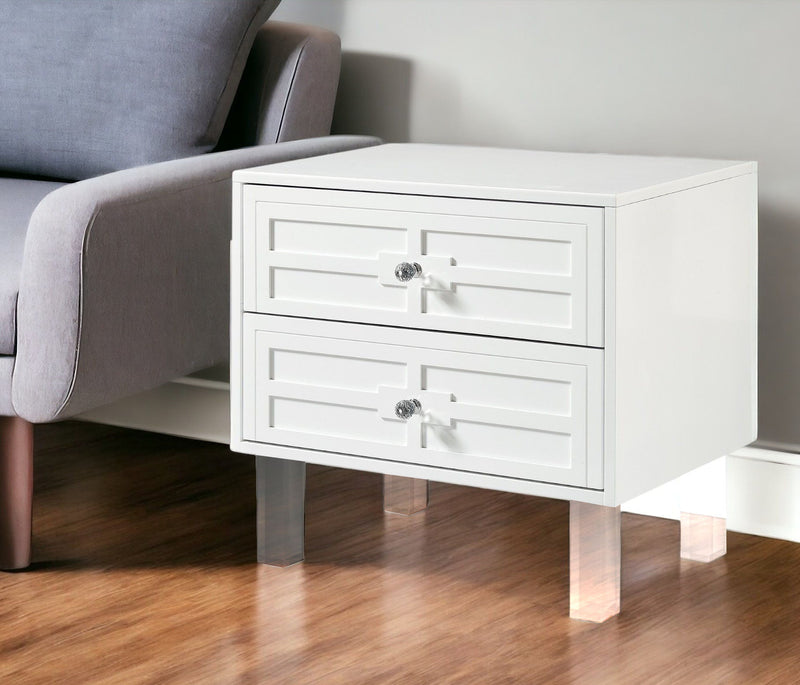 24" Wood And Acrylic End Table With Two Drawers - White And Clear