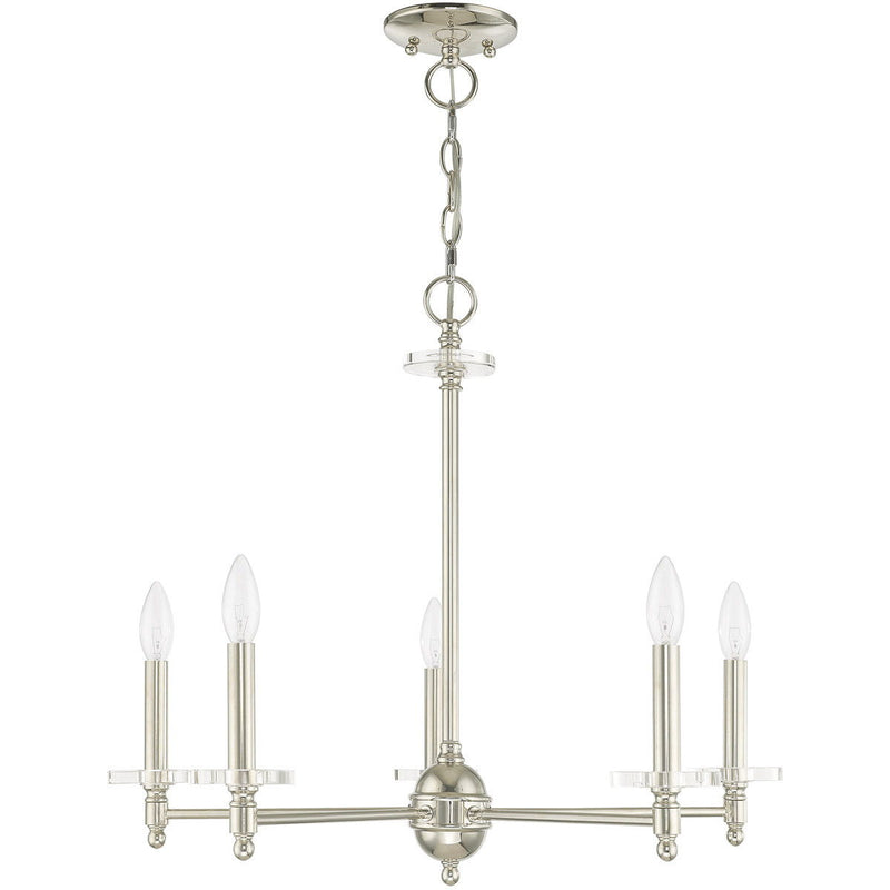 Five Light Metal Dimmable Chandelier With Shades - Nickel / Clear