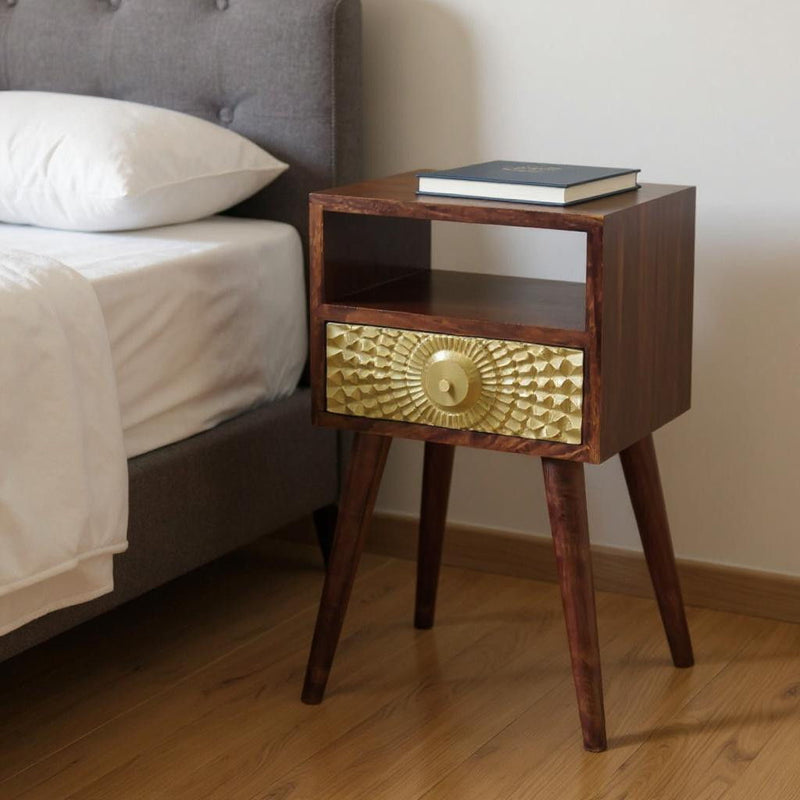 23" Solid Wood Square One Drawer Nightstand - Chestnut