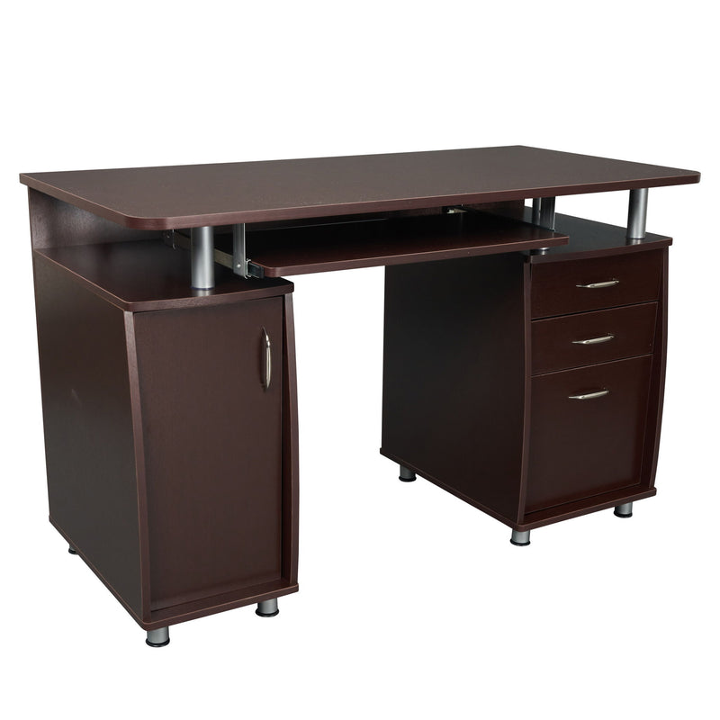 Pedestal Computer Desk With Three Drawers - Chocolate