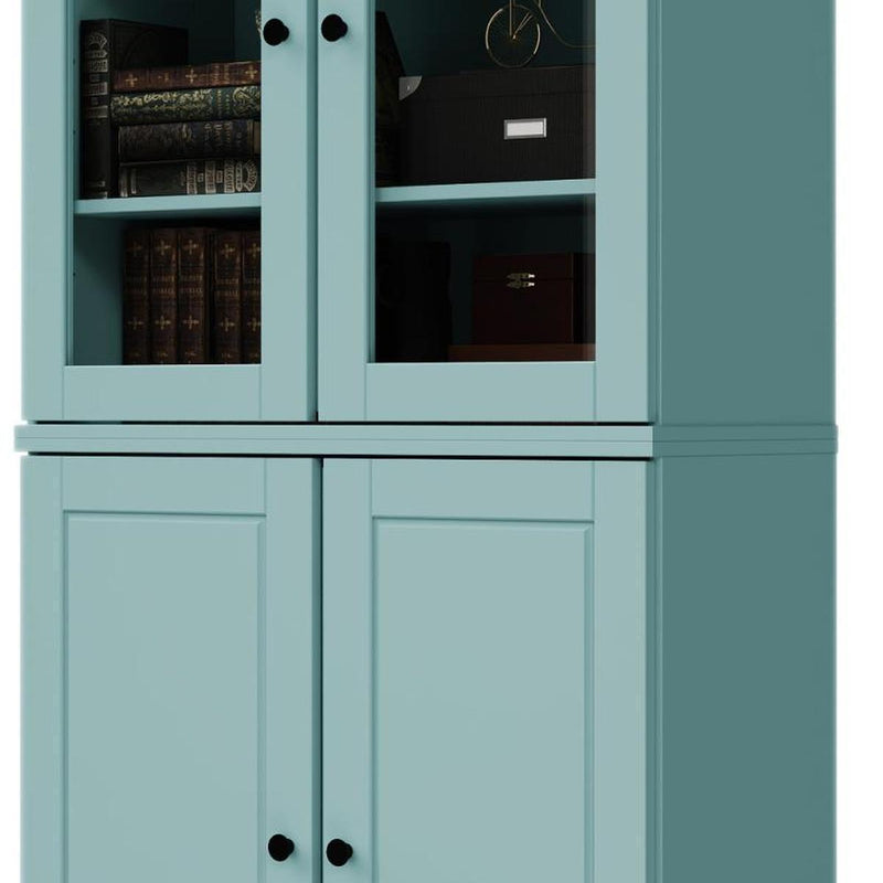 Solid Wood Adjustable Six Tier Library Bookcase With Four Doors (751520) - Aqua