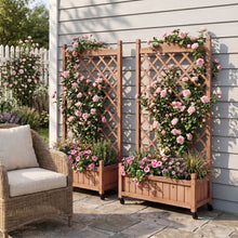 Load image into Gallery viewer, Raised Garden Bed With Trellis 2 Pack, Outdoor Planter Box &amp; Plant Stand With Climbing Racks - Brown

