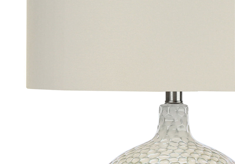 Ceramic Round Table Lamp With Cream Drum Shade - White And Silver