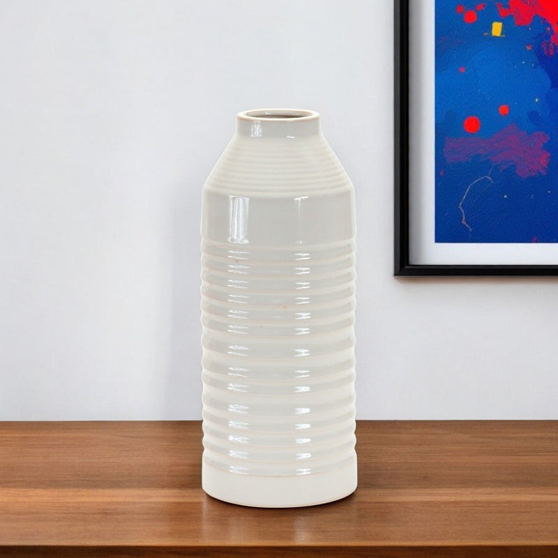 Ribbed Cylinder Table Vase (516240) - White