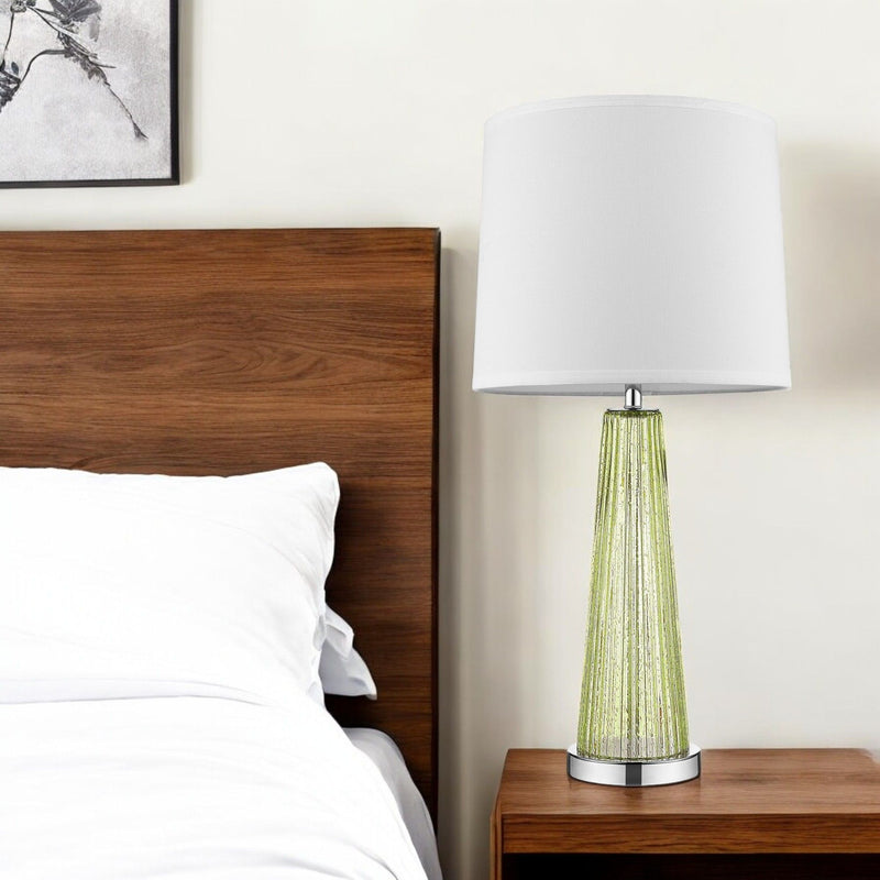 Glass Buffet Lamp With Off-White Empire Shade - Green