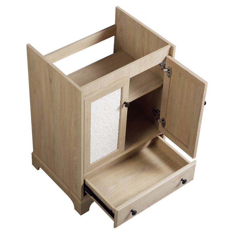 Bathroom Vanity Base, Cabinet With Carved Floral Doors - Natural Wood