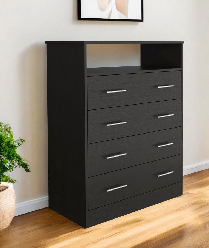 Four Drawer Standard Chest With Open Shelf - Black
