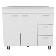 Load image into Gallery viewer, Wood Console Accent Cabinet With Two Doors Three Drawers - Silver / White

