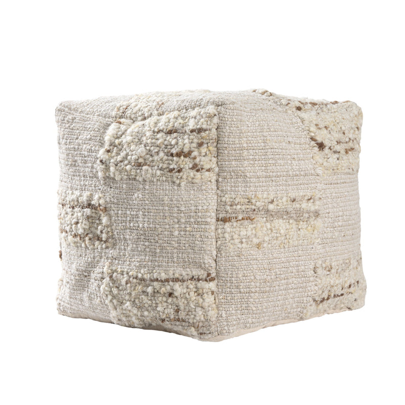 Upholstery Cube Checkered Pouf Ottoman - Ivory