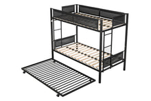 Load image into Gallery viewer, Metal Twin over twin bunk bed with Trundle/ Sturdy Metal Frame/ Noise-Free Wood Slats/ Comfortable Textilene Guardrail/ 2 side Ladders/ Space-Saving Trundle/ Bunk Bed for Three/ No Box Spring Needed
