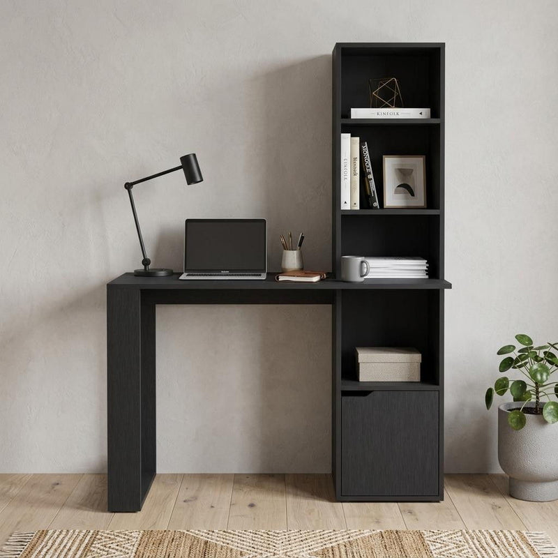 Pedestal Computer Desk With Hutch - Black