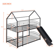 Load image into Gallery viewer, Twin Over Twin Metal Bunk Bed With Slide,Kids House Bed Black
