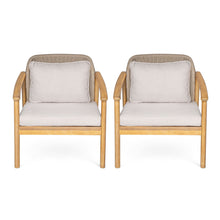 Load image into Gallery viewer, 2 Piece Outdoor Acacia Wood Patio Club Chair, Patio Furniture Arm Chair With Woven Rope Backrest, Deep Seating For Porch - Light Teak / Beige
