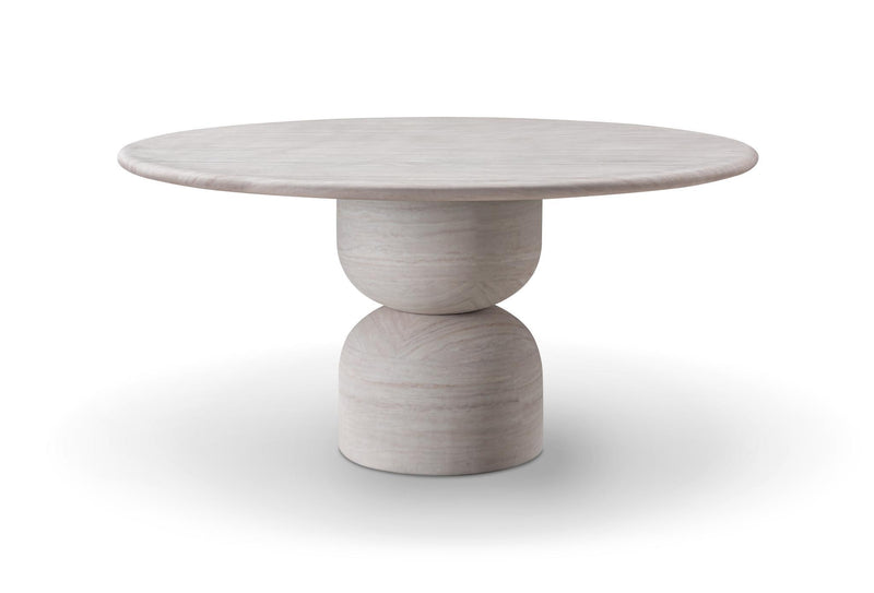 Marble Pedestal Base Round Top Dining Table - Beige