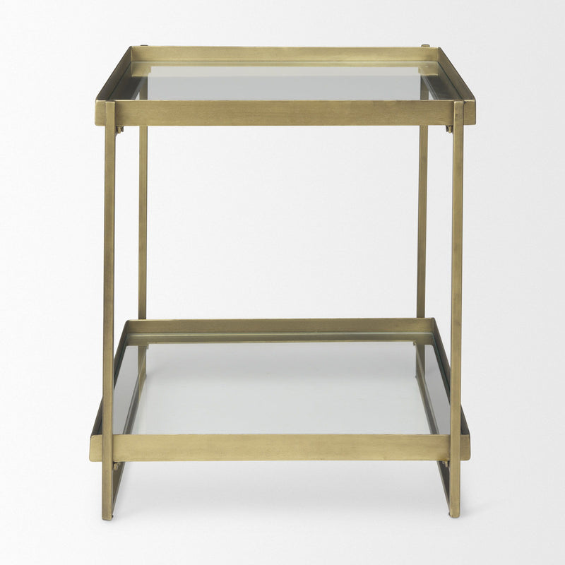 Tempered Square Frame End Table With Two Shelves - Clear
