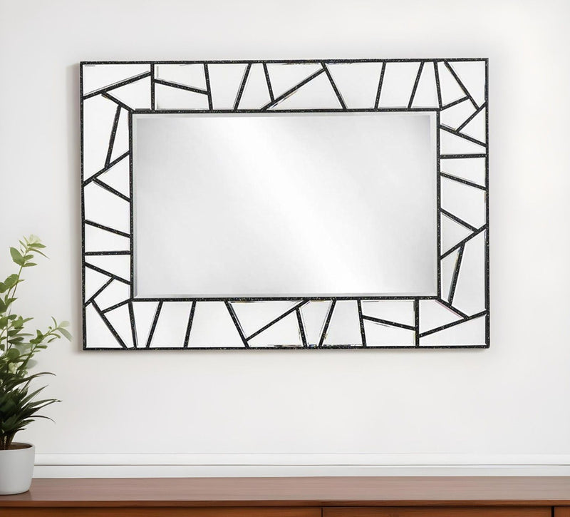 28" Metal And Glass Mosaic Framed Accent Mirror - Black