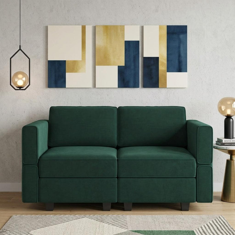 Velvet Modular Loveseat With Storage - Green And Black