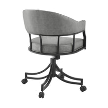 Load image into Gallery viewer, Upholstered Faux Leather Open Back Dining Arm Chair With Wheels - Gray
