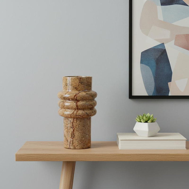 Genuine Marble Ridged Table Vase - Brown