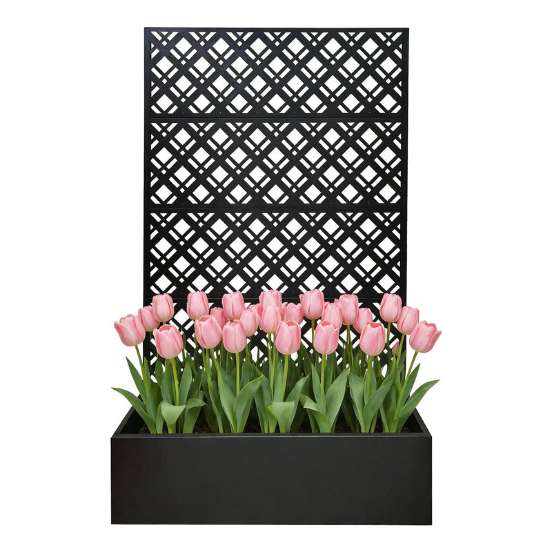 Rhombus Planter Raised Garden Bed With Trellis For Climbing Plants - Black