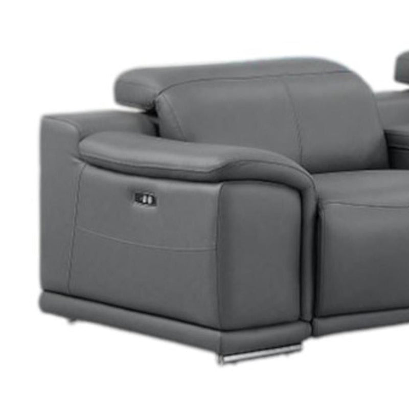 Leather Modular L Shaped Seven Piece Corner Sectional With Console - Battleship Gray