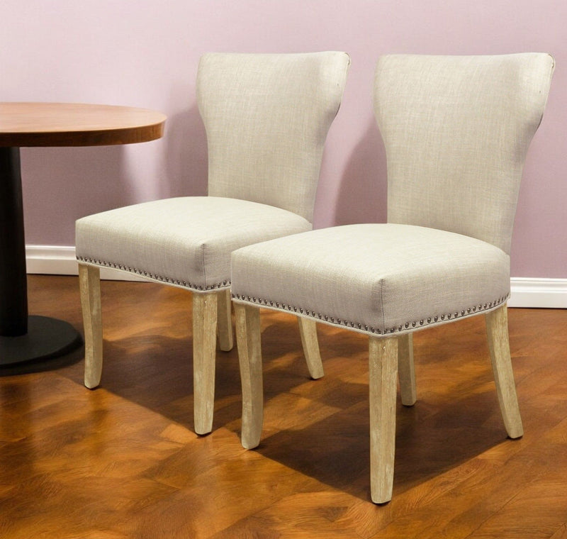 Upholstered Fabric Dining Parsons Chairs (Set of 2) - Ivory / Natural