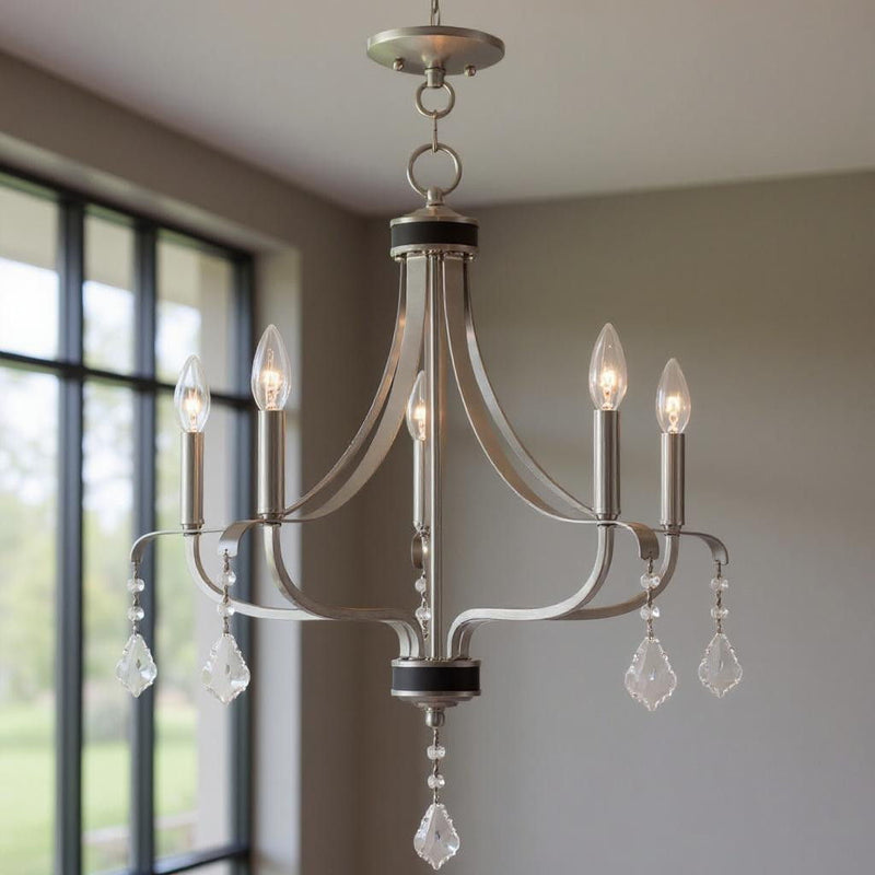 27'' Five Light Dimmable Chandelier With Shades - Nickel