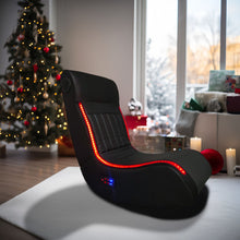 Load image into Gallery viewer, Foldable Gaming Chair With Onboard Speakers, LED Strip Lighting, Bluetooth, Vibration Massage, USB Charging Port - Black
