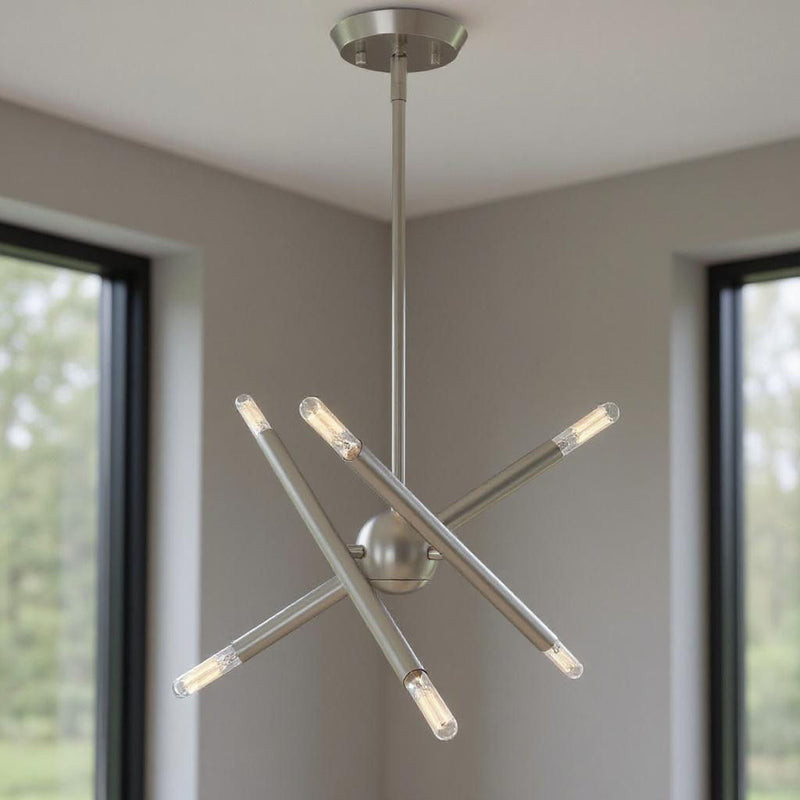 15" Six Light Dimmable Chandelier With Shades - Nickel