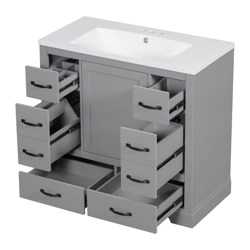 Modern Bathroom Vanity With Sink, 6 Drawers, Adjustable Shelf