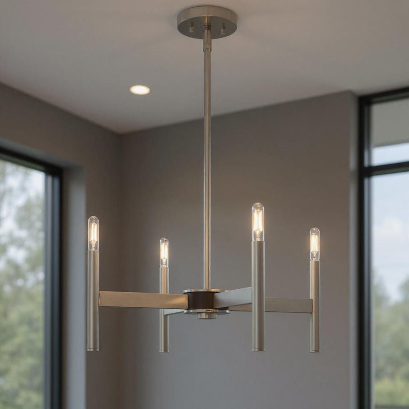 20'' Four Light Dimmable Chandelier With Shades - Nickel