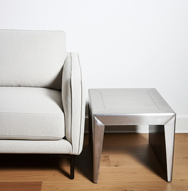 24" Aluminum And Solid Wood Square Sled End Table - Silver
