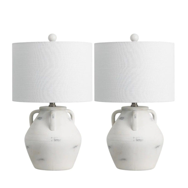 Novelty Table Lamps With Drum Shades (Set of 2) - White / Clear