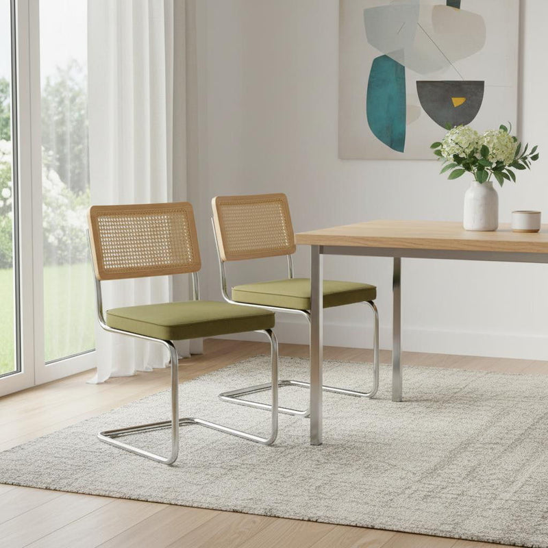 Tufted Velvet Stainless Steel Dining Side Chairs (Set of 2) - Green / Silver