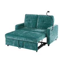 Load image into Gallery viewer, Modern Loveseat Pull Out Sofa Bed With Adjustable Backrest, Two Cup Holders, A Phone Holder, Three Charging Ports And Side Storage Pockets For Living Room
