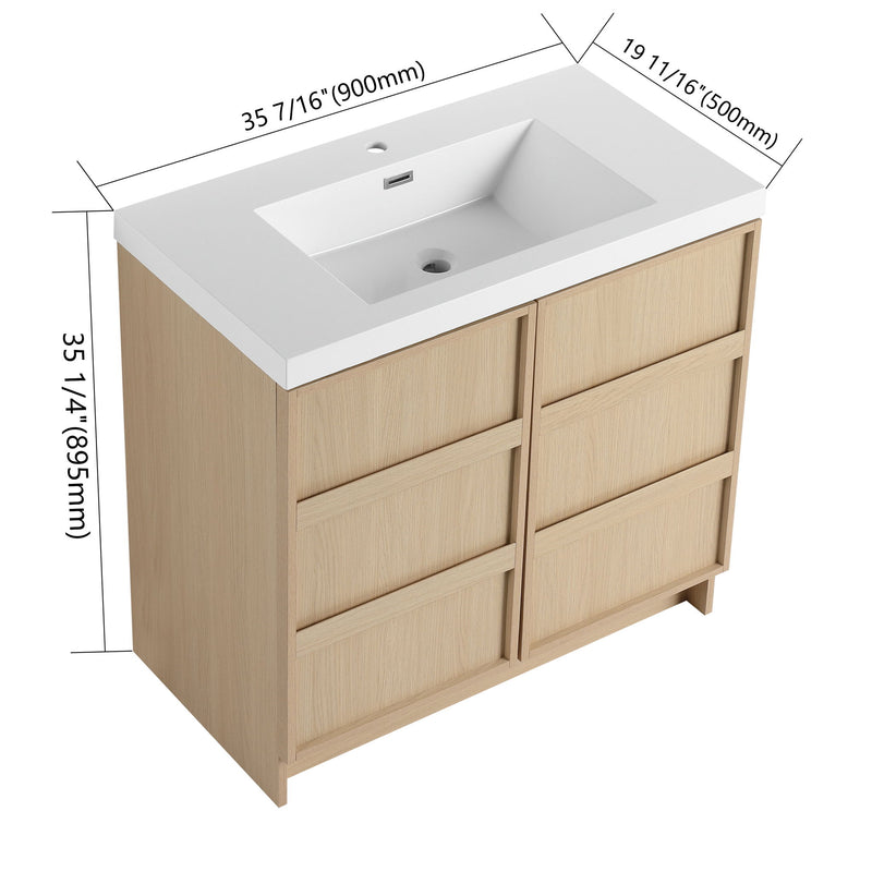 Freestanding Bathroom Vanity With Sink & 2 Soft Close Cabinet Doors