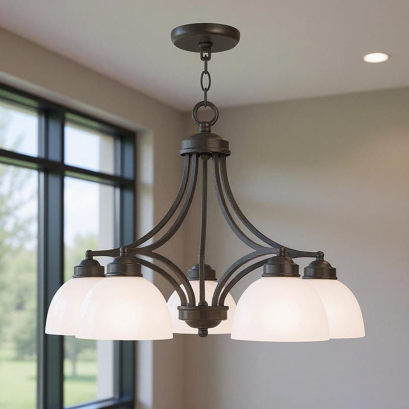 18" Five-Light Dimmable Chandelier With Shades - Bronze