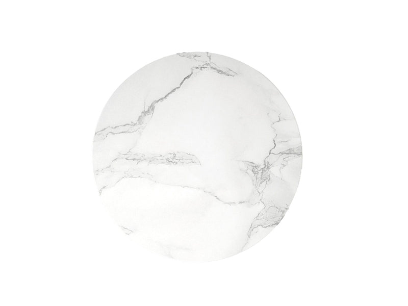 16" Marble And Wood Round Pedestal End Table - White