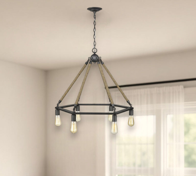 Six Light Metal Dimmable Chandelier - Brown / Black