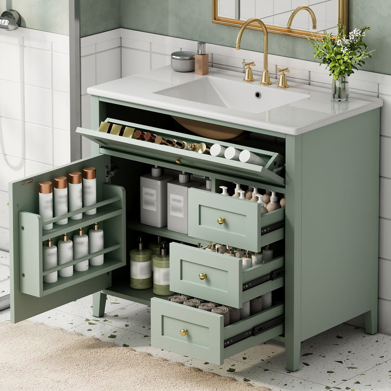 Bathroom Vanity With Sink, Cabinet With 3 Drawers And Adjustable Shelf