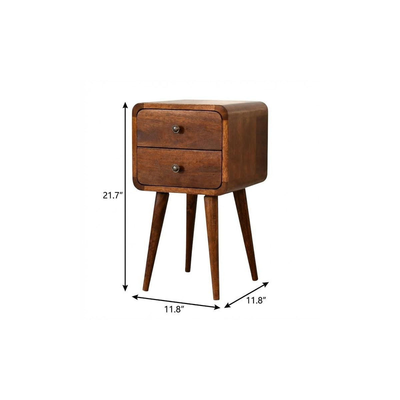 Solid Wood Two Drawer Nightstand - Chestnut